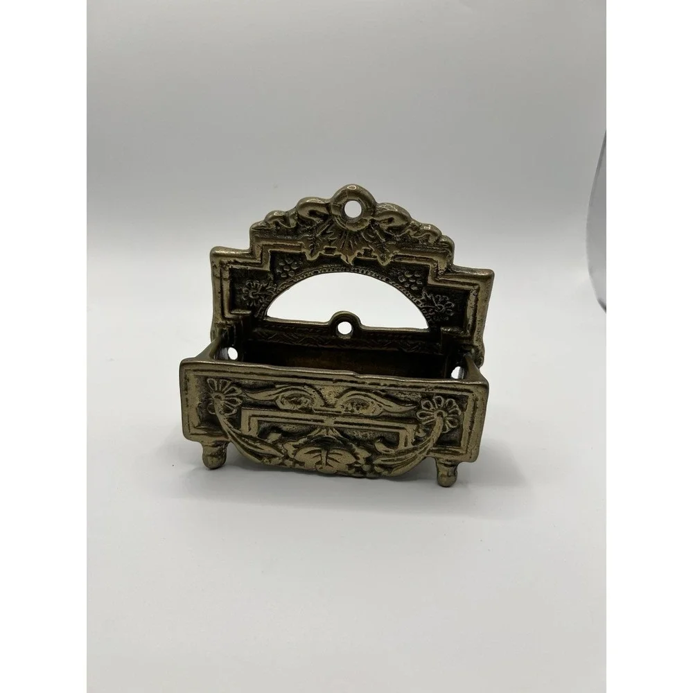 Vintage Brass Wall Mail Holder Letter Rack Ornate Decorative Denmark Style